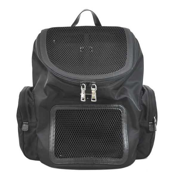 Prada Pet Carry Backpack Re Nylon x Saffiano Leather Bag Black Unisex 2VZ083 - Picture 1 of 5